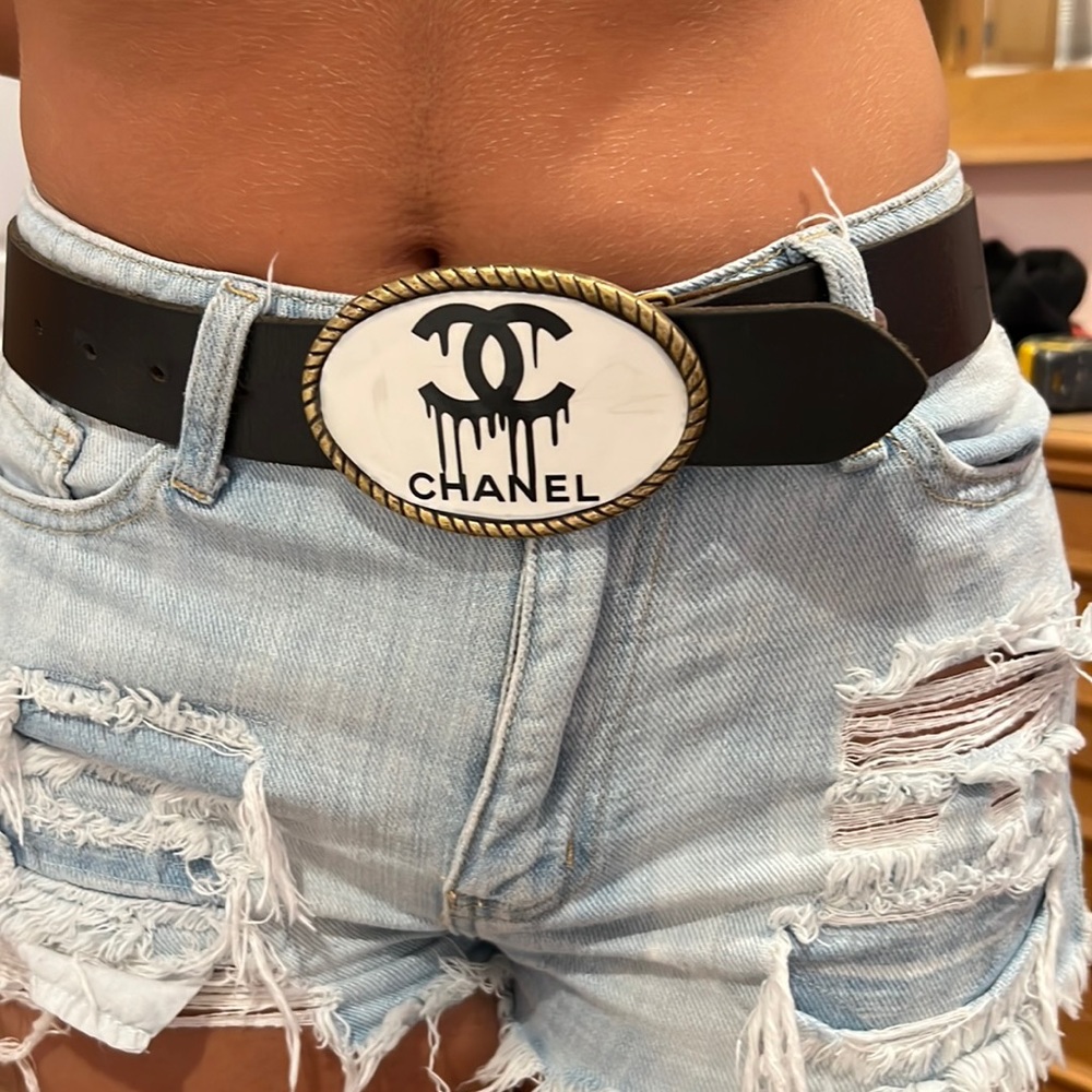 Fun trendy belt with designer inspired buckles